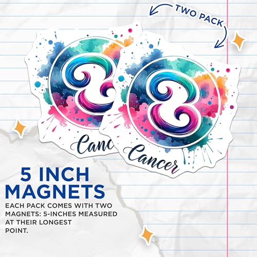 (2 Pack) Cancer Zodiac Magnets - Astrology Symbol - Horoscope Decoration - Birth Sign Magnet - 5" On Longest Side - for Cars, Fridges, Toolboxes - Made in USA - MAG7032