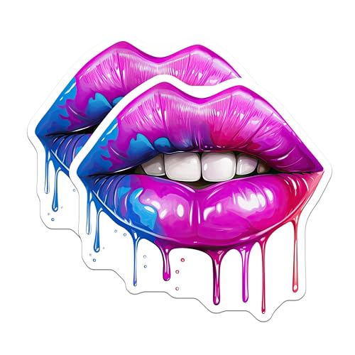 (2 Pack) Dripping Rainbow Lips Stickers - Vibrant Cosmetic Art Decals - Lipstick Stickers - 5" On Longest Side - Sticks to Smooth Flat Surfaces - Made in USA - BMCS6424