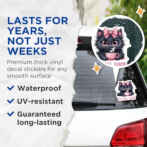 (2 Pack) Cute Cat Stickers - Funny Animal Stickers - Positive Quote Stickers - 5" On Longest Side - Sticks to Smooth Flat Surfaces - Made in USA - BMCS4598