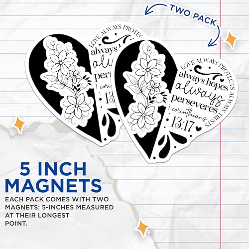 (2 Pack) Love Always Protects Magnets - Heart Shaped Floral Design - Inspirational Bible Verse Magnets - 5" On Longest Side - for Cars, Fridges, Toolboxes - Made in USA - MAG3855