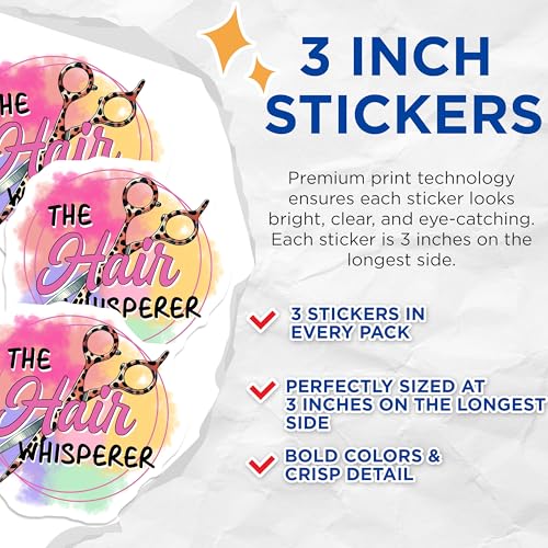 (3 Pack) Hair Stylist Decals - Hair Whisperer Design - Salon Decor - 3 Inches On Longest Side - Easy Peel & Apply - Made in USA - 3MCS6329