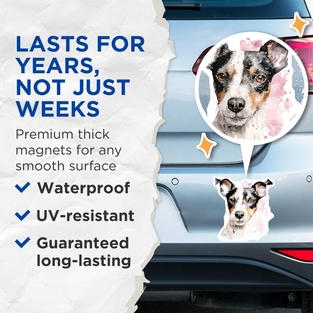(2 Pack) Jack Russell Magnets - Watercolor Dog Art - Pet Parent Fridge Decor - 5 Inches On Longest Side - Thick Durable Magnet - Made in USA - MAG26447