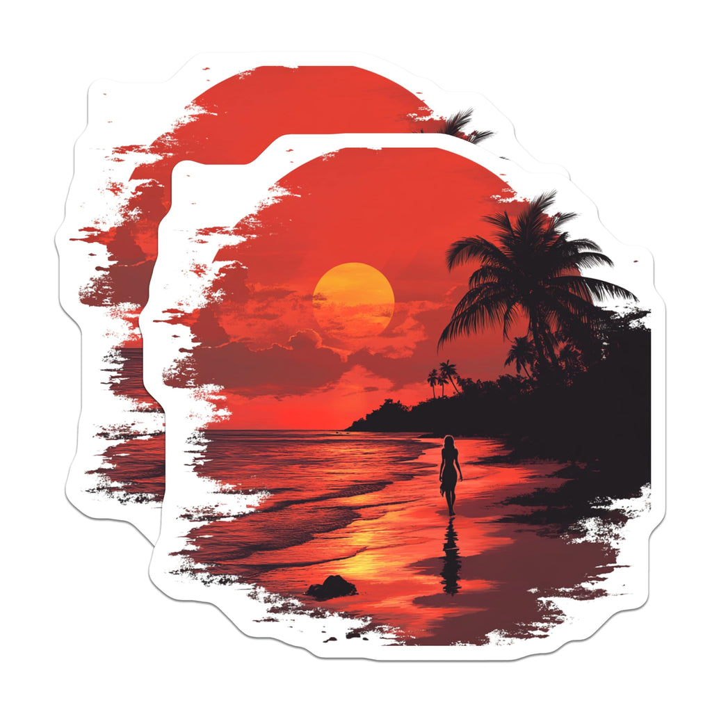 (2 Pack) Tropical Sunset Magnets - Woman on Beach Scene - Vibrant Ocean Palm Trees - Island Vacation Art - Coastal Home Decor - 5 Inches On Longest Side - Thick Durable Magnet - Made in USA - MAG24954