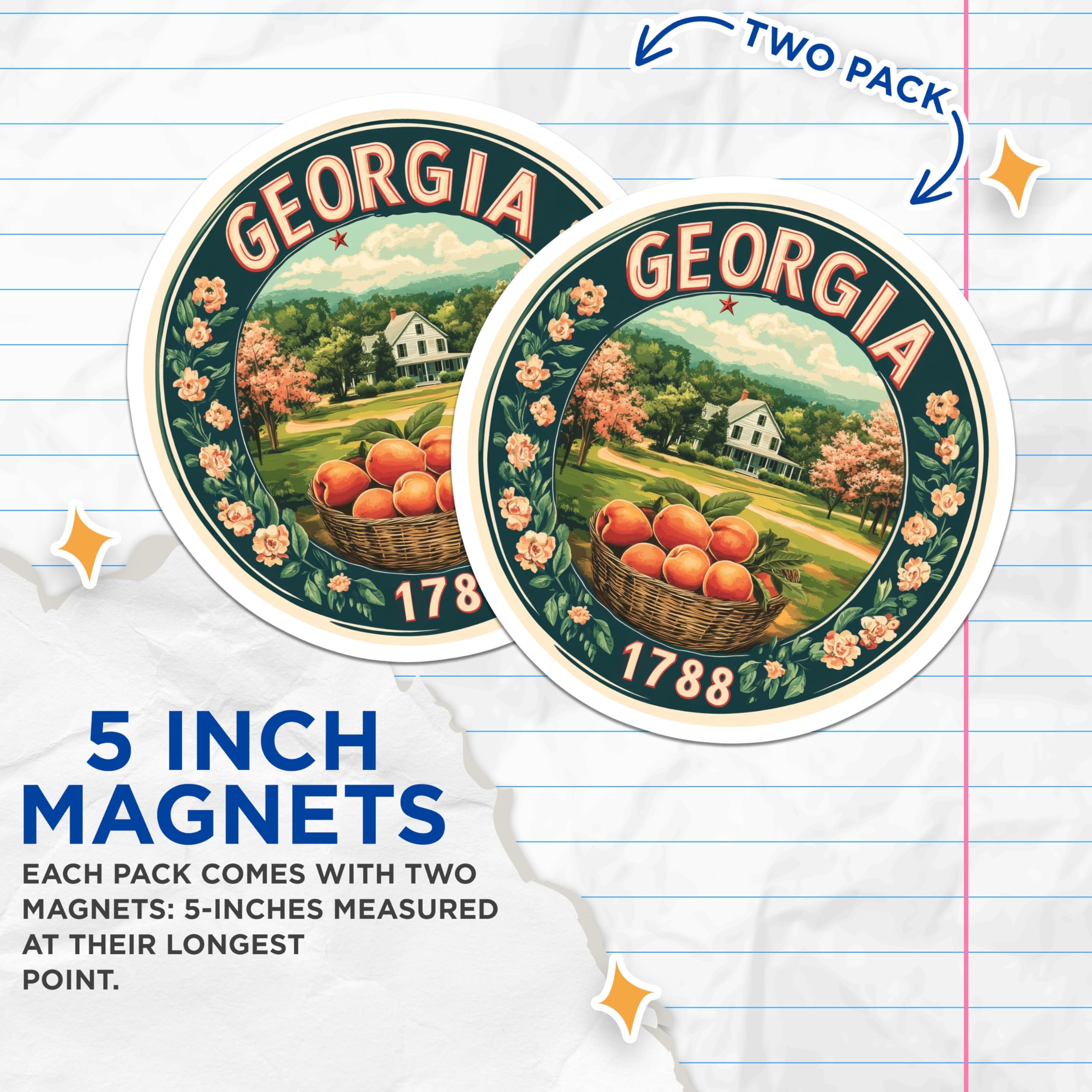(2 Pack) Georgia State Magnets - Peach State Decor - Southern Home Fridge Magnets - 5" On Longest Side - Premium Magnet - for Cars, Refrigerators, Toolboxes, Lockers - Made in USA - MAG14539