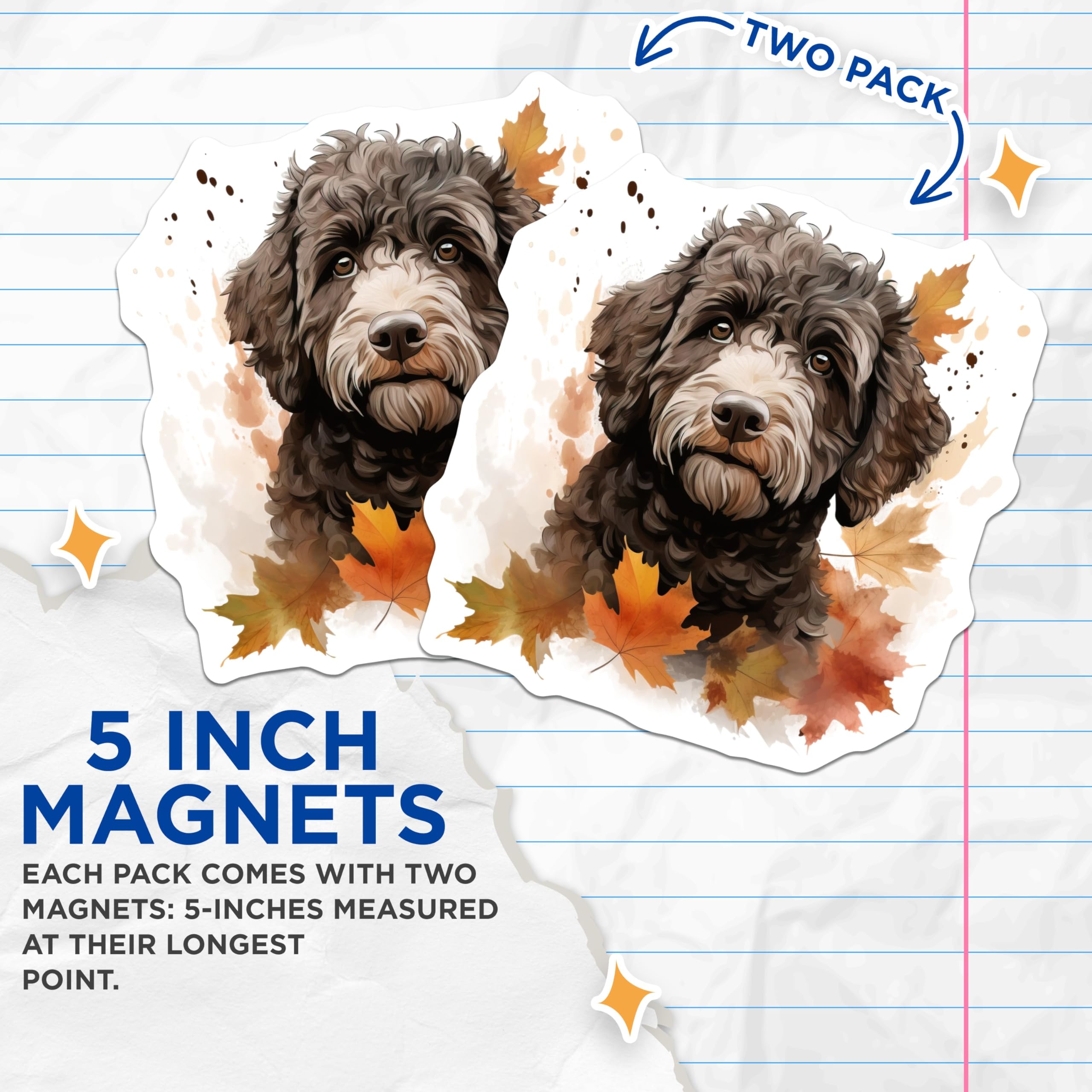 (2 Pack) Autumn Dog Magnets - Watercolor Goldendoodle Labradoodle Magnets - Fall Pet Lover Decor - 5 Inches On Longest Side - Thick Durable Magnet - Made in USA - MAG27563