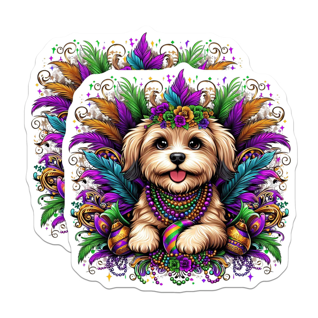 (2 Pack) Mardi Gras Dog Magnets - Cute Puppy - Party Celebration Decor - 5" On Longest Side - Premium Magnet - for Cars, Refrigerators, Toolboxes, Lockers - Made in USA - MAG14988