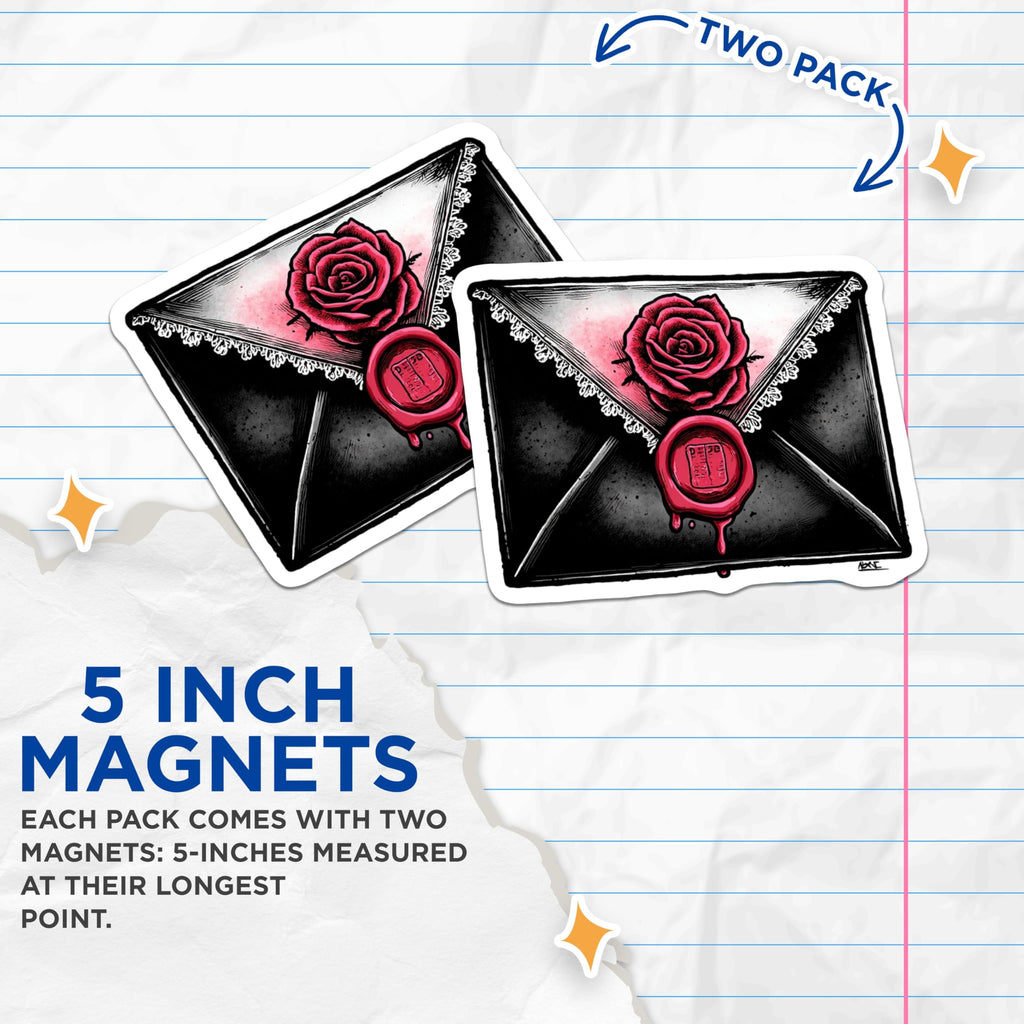 (2 Pack) Gothic Rose Envelope Magnets - Dark Academia Decor - Mystic Romance Stationery - 5 Inches On Longest Side - Thick Durable Magnet - Made in USA - MAG22207