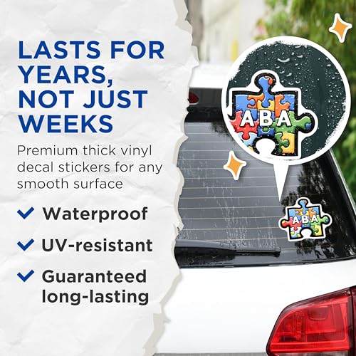 (2 Pack) ABA Puzzle Pieces Stickers - Autism Awareness Stickers - Educational Therapy Stickers - 5" On Longest Side - Sticks to Any Smooth Flat Surface - Made in USA - BMCS3166