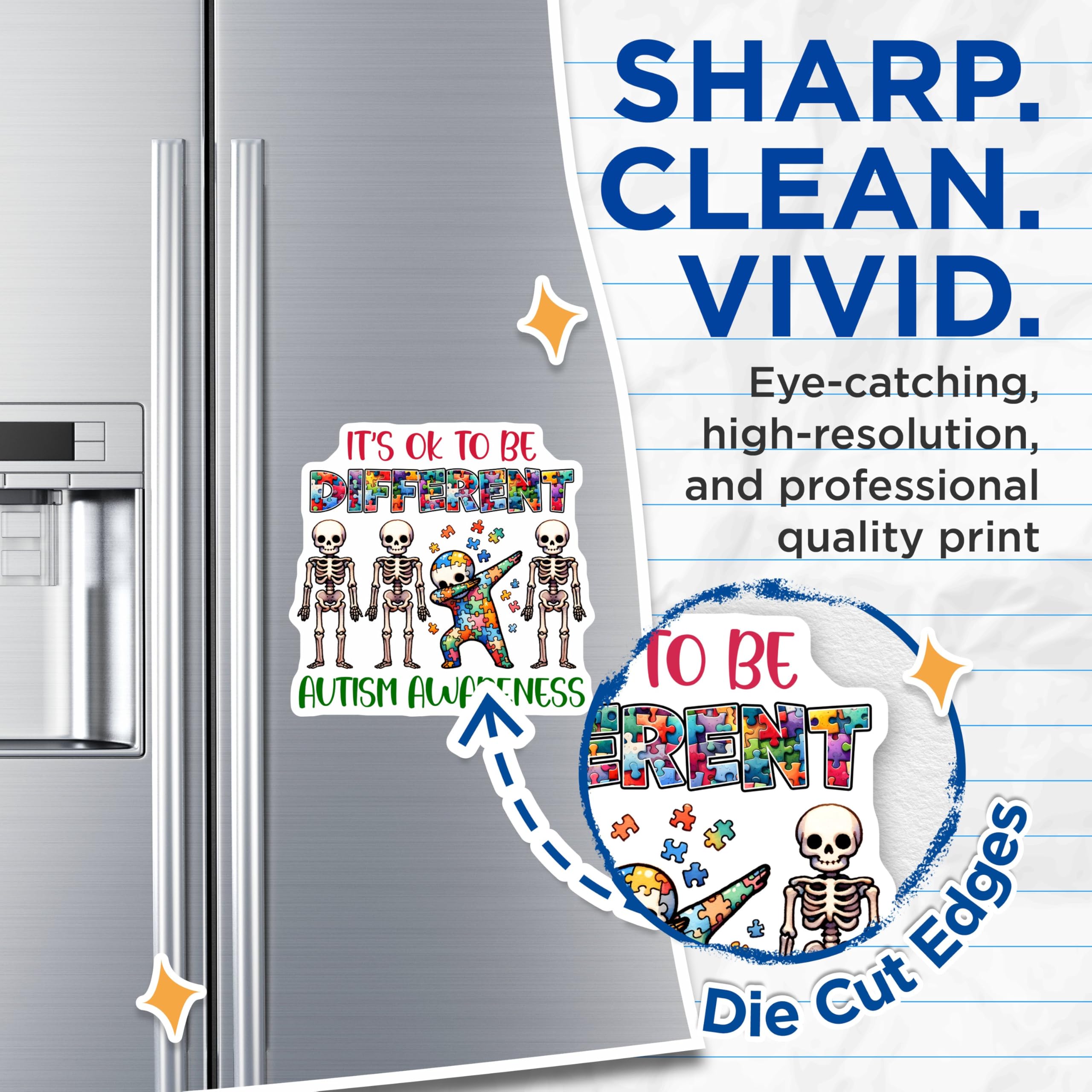 (2 Pack) Autism Awareness Magnets - It's OK to be Different - Puzzle Piece Skeletons Decor - 5" On Longest Side - for Cars, Fridges, Toolboxes - Made in USA - MAG8134