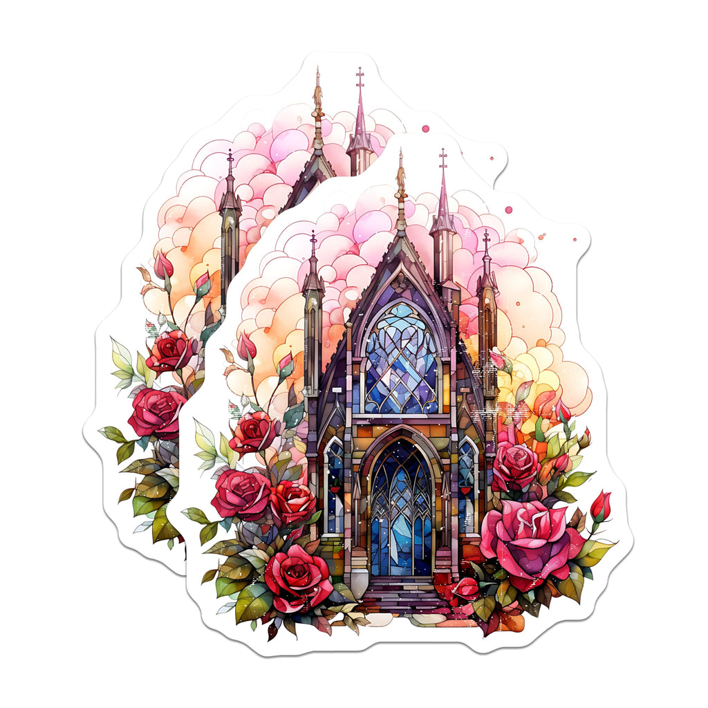 (2 Pack) Gothic Cathedral Magnets - Stained Glass Church Decor - Whimsigoth Rose Art - 5 Inches On Longest Side - Thick Durable Magnet - Made in USA - MAG30278