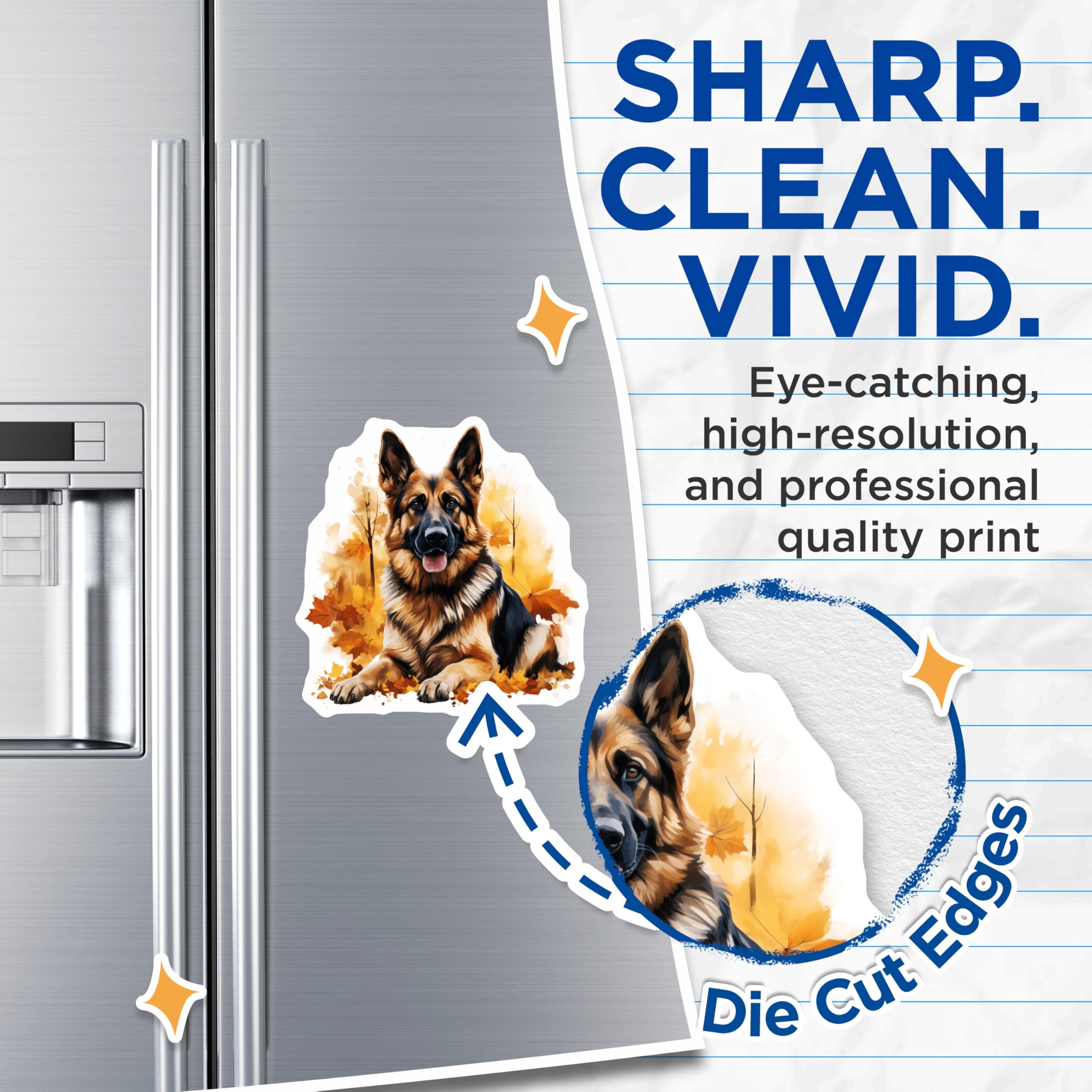 (2 Pack) German Shepherd Dog Magnets - Autumn Leaves Decor - GSD Pet Owner Art - 5 Inches On Longest Side - Thick Durable Magnet - Made in USA - MAG26457