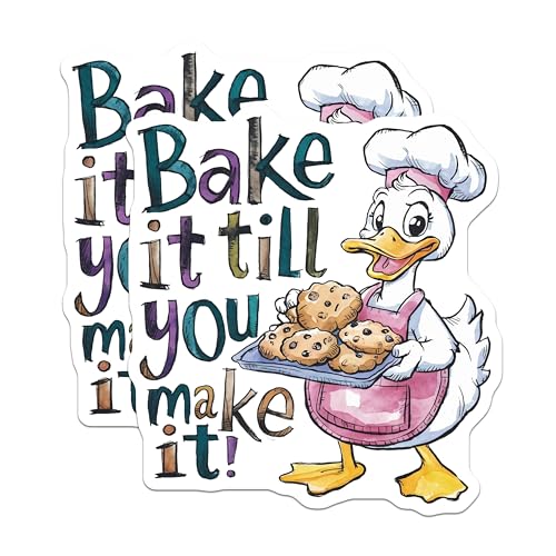 (2 Pack) Baking Quote Stickers - Funny Kitchen Decor - Cute Duck Character - 5" On Longest Side - Sticks to Smooth Flat Surfaces - Made in USA - BMCS8545