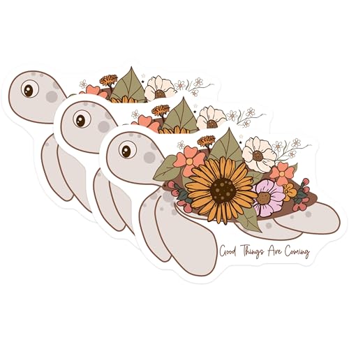(3 Pack) Turtle Decals - Boho Floral Turtle - Laptop Decals- 3 Inches On Longest Side - Easy Peel & Apply - Made in USA - 3MCS5736
