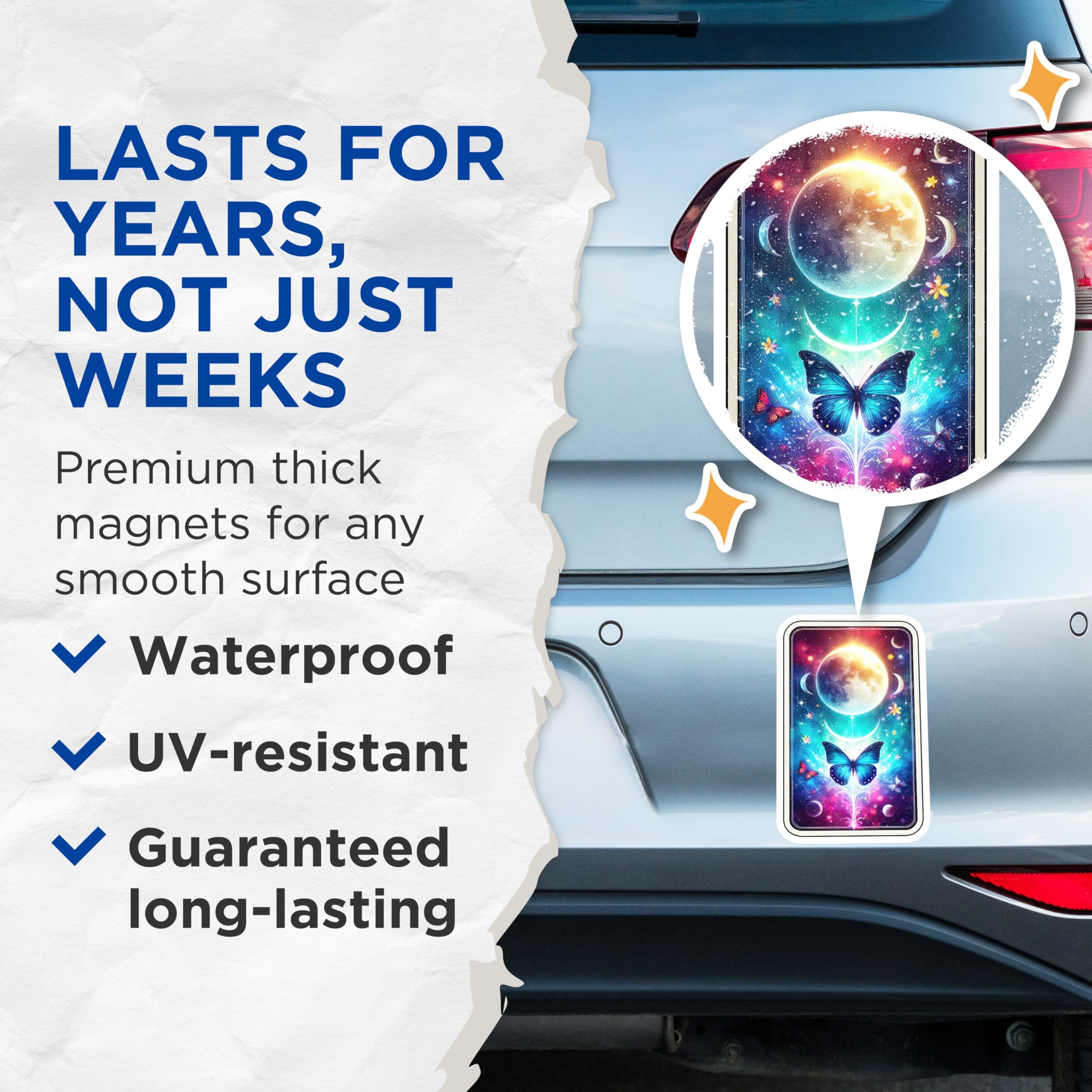 (2 Pack) Celestial Butterfly Magnets - Cosmic Moon Phase Art - Vibrant Galactic Space Mystical Decor Fridge Magnets - 5 Inches On Longest Side - Thick Durable Magnet - Made in USA - MAG21996