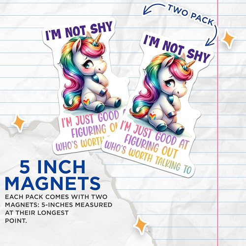 (2 Pack) Unicorn Magnets - I'm Not Shy Quote - Rainbow Unicorn Decor - 5" On Longest Side - for Cars, Fridges, Toolboxes - Made in USA - MAG7970