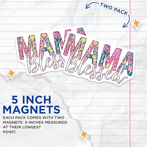 (2 Pack) Mama Blessed Magnets - Floral Pattern - Inspirational Quote - Home - 5" On Longest Side - for Cars, Fridges, Toolboxes - Made in USA - MAG3917