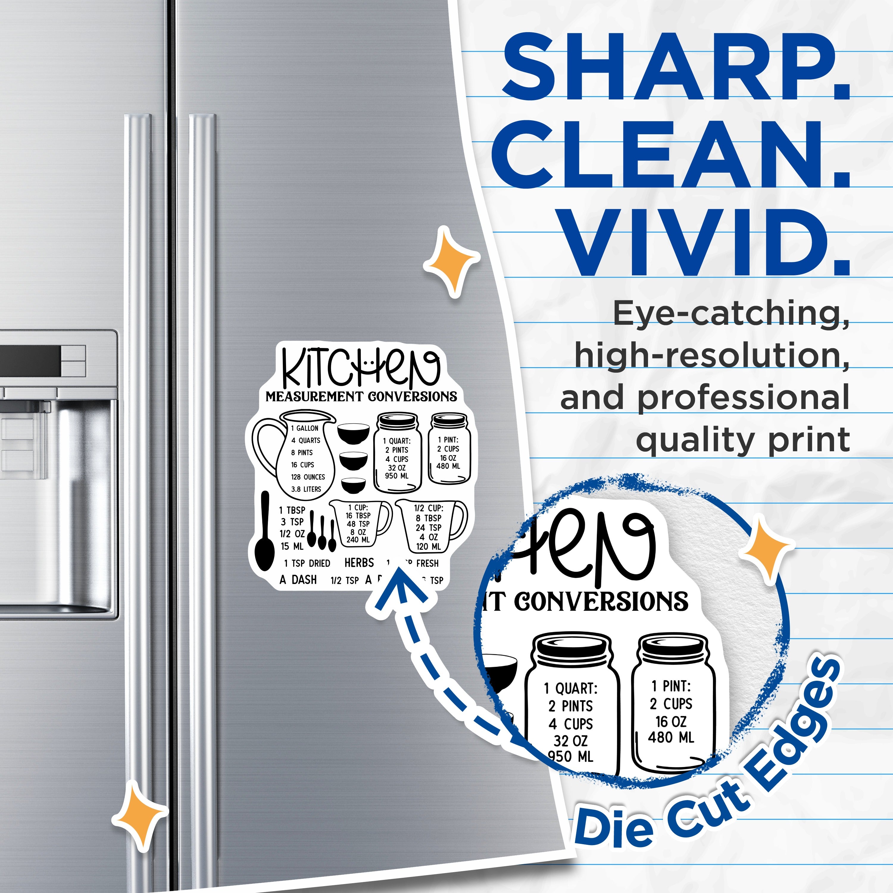(2 Pack) Kitchen Measurement Conversion Magnets - Cooking Baking Chart - Handy Reference Guide Fridge - 5 Inches On Longest Side - Thick Durable Magnet - Made in USA - MAG36628