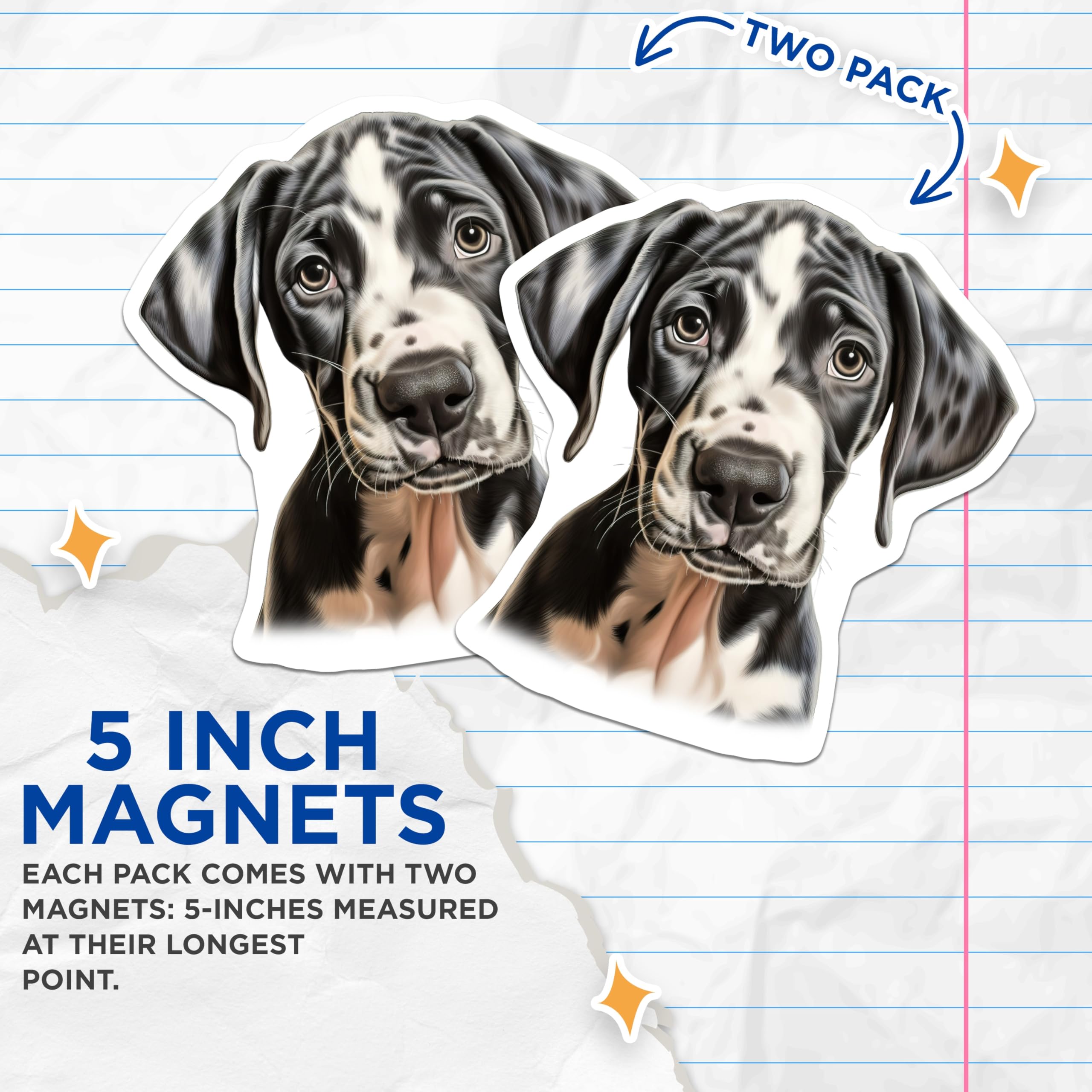 (2 Pack) Great Dane Puppy Magnets - Harlequin Dog Art Decor - Dog Mom Pet Owner Refrigerator Accessories - 5 Inches On Longest Side - Thick Durable Magnet - Made in USA - MAG25126
