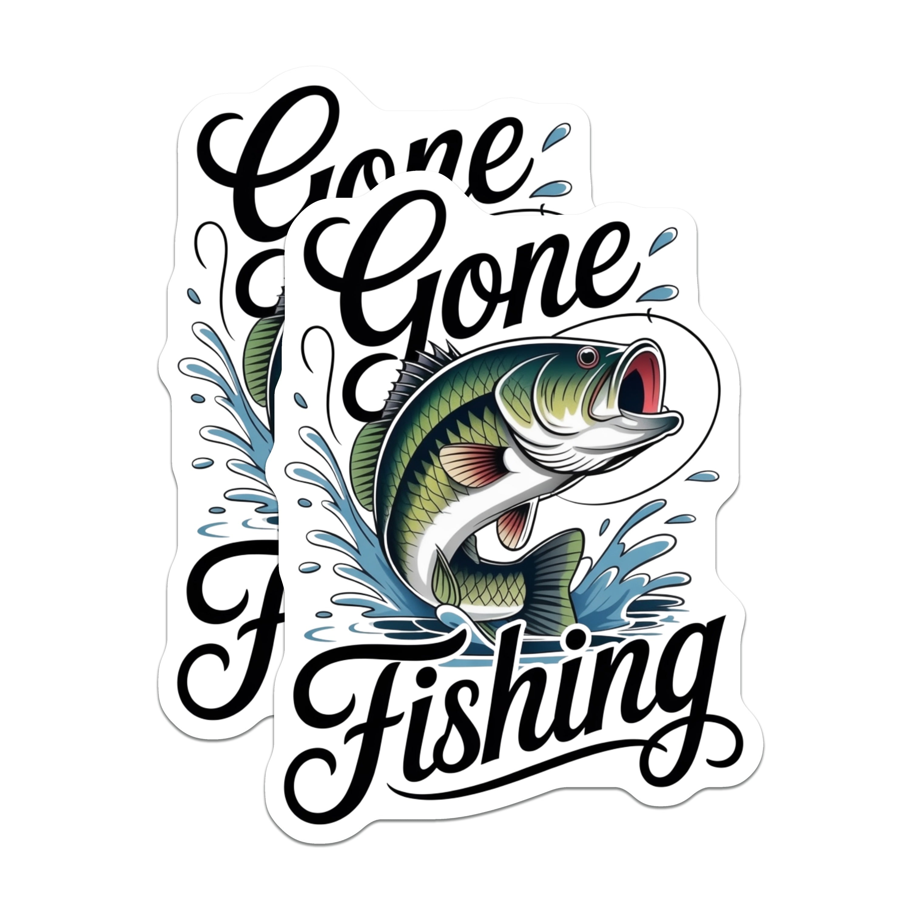 (2 Pack) Gone Fishing Magnets - Bass Fishing Design - Fisherman Decor for Refrigerator - 5 Inches On Longest Side - Thick Durable Magnet - Made in USA - MAG38959