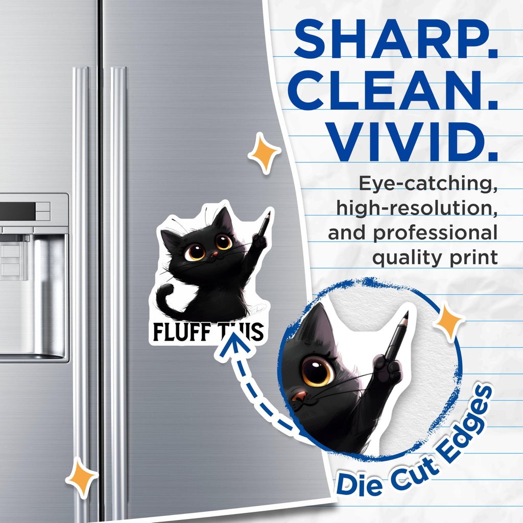 (2 Pack) Funny Cat Magnets - Black Cat Art - Cute Cat Quote Magnets - Fluff This Magnet - 5" On Longest Side - for Cars, Fridges, Toolboxes - Made in USA - MAG3998
