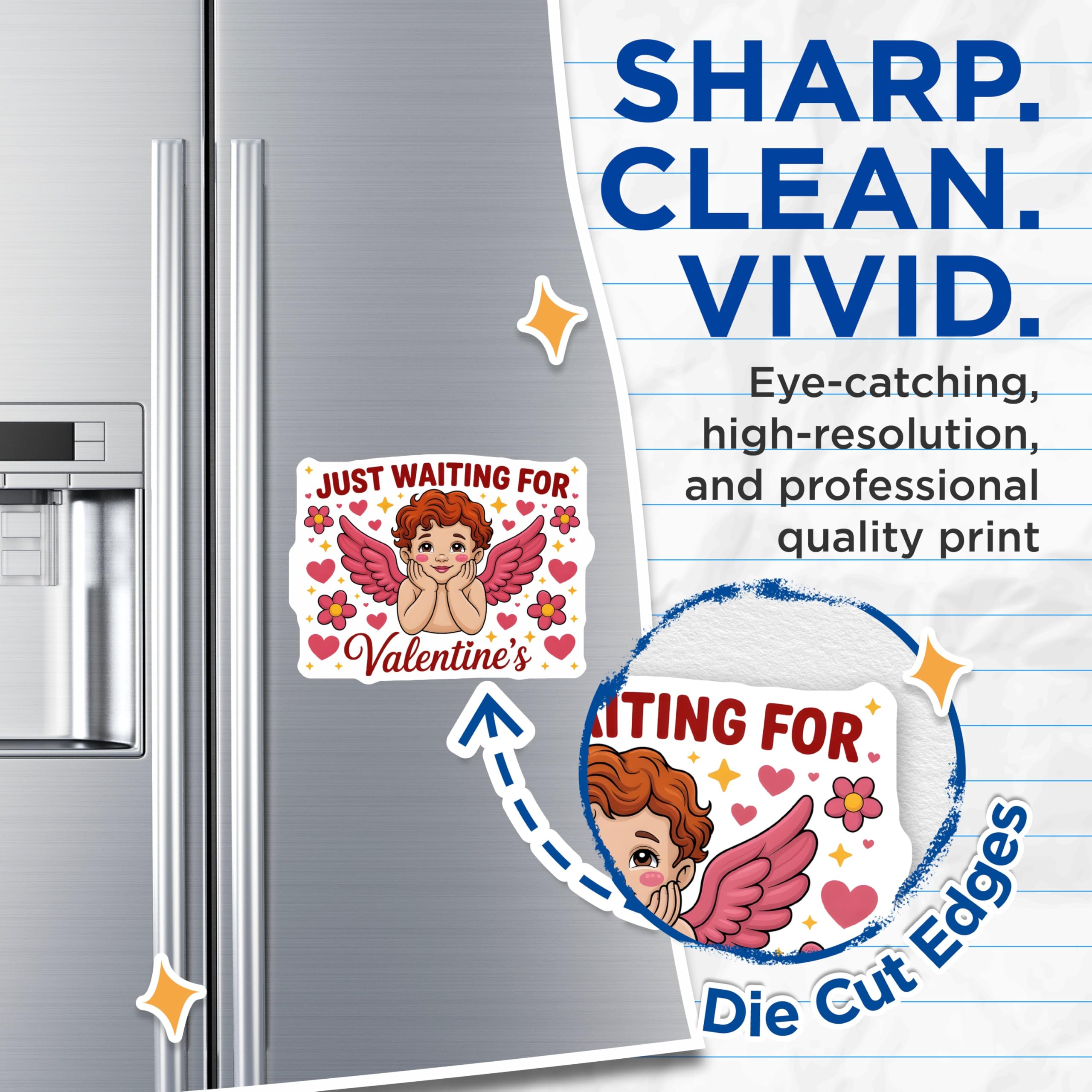 (2 Pack) Valentine Cupid Angel Magnets - Just Waiting For Love Day February Decor - Sweet Cherub Refrigerator Locker Ornament - 5 Inches On Longest Side - Thick Durable Magnet - Made in USA - MAG23035
