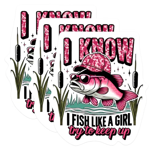 (3 Pack) Fishing Girl Decals - Bass Fish Sticker - Girl Power Decals - 3 Inches On Longest Side - Easy Peel & Apply - Made in USA - 3MCS1099