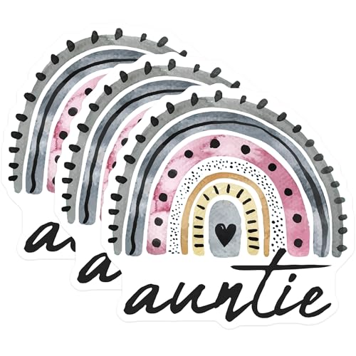 (3 Pack) Auntie Rainbow Decals - Cute Aunt - Modern Auntie Gift - 3 Inches On Longest Side - Easy Peel & Apply - Made in USA - 3MCS8097