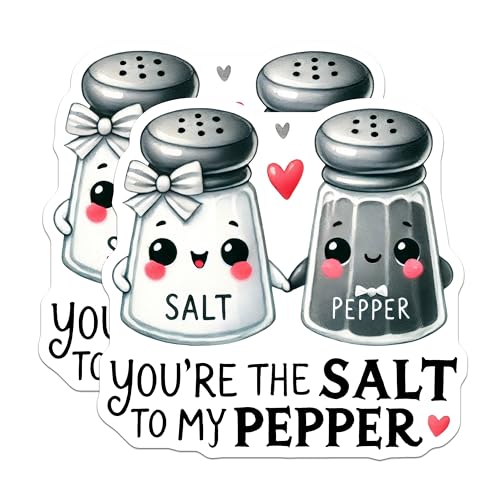 (2 Pack) Youre The Salt to My Pepper Stickers - Cute Couple - Fun Kitchen Decor Stickers - Romantic Food Stickers - 5" On Longest Side - Sticks to Any Smooth Flat Surface - Made in USA - BMCS3559