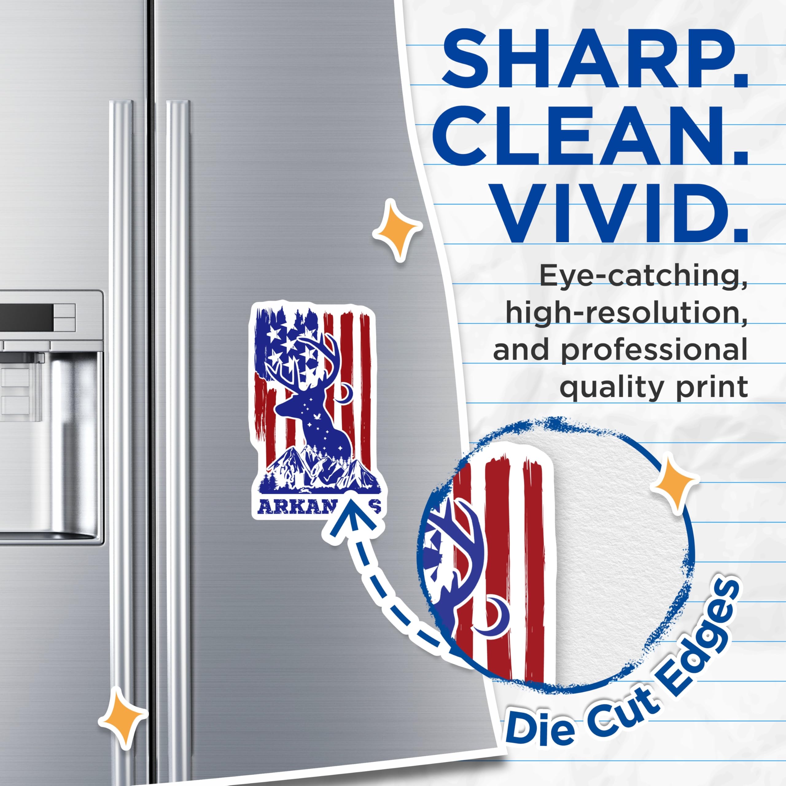 (2 Pack) Arkansas Deer Magnets - Patriotic American Flag Art - State Pride Souvenir - 5" On Longest Side - Premium Magnet - for Cars, Refrigerators, Toolboxes, Lockers - Made in USA - MAG18088
