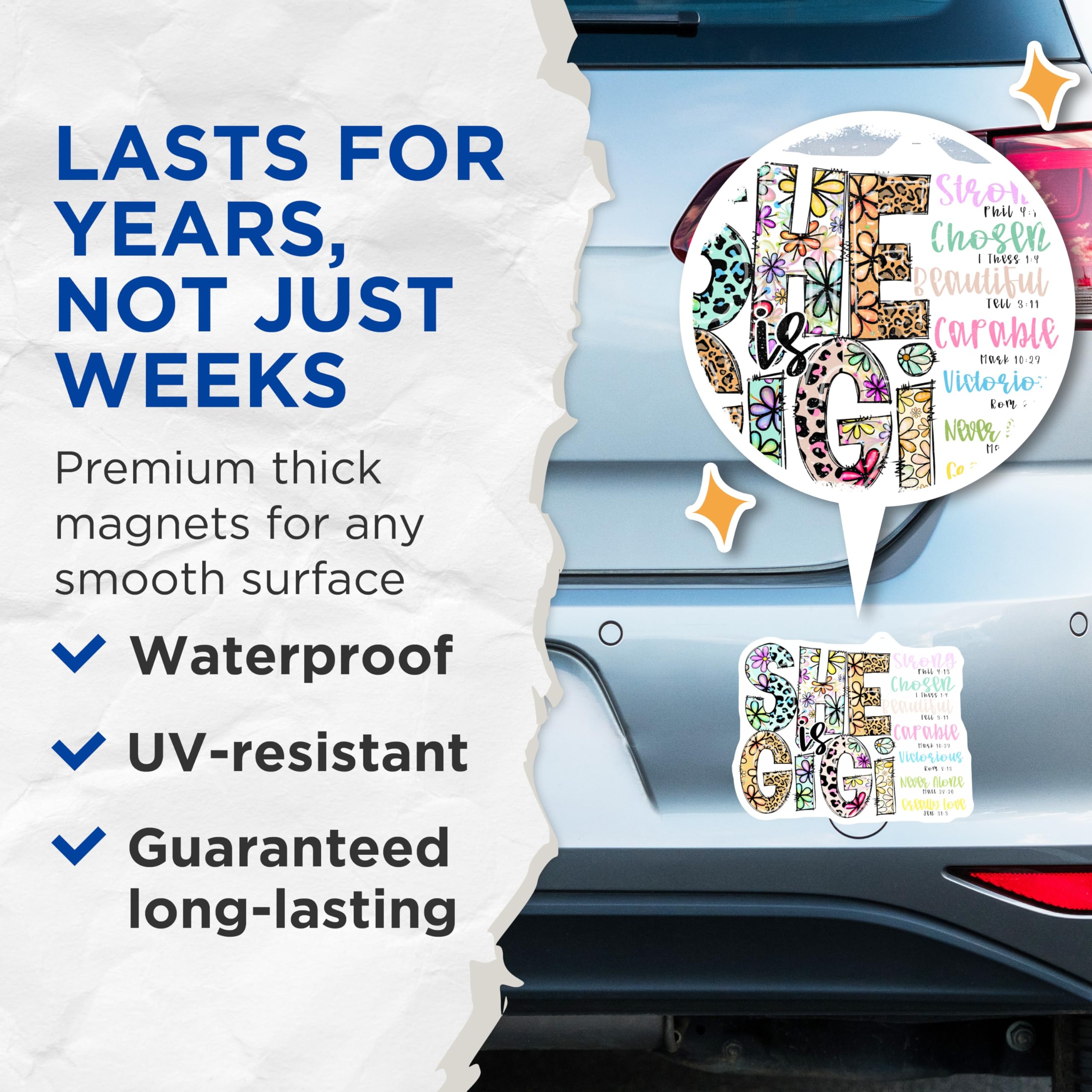 (2 Pack) She is Gigi Magnets - Floral Christian Quotes - Gigi Granddaughter - 5" On Longest Side - Premium Magnet - for Cars, Refrigerators, Toolboxes, Lockers - Made in USA - MAG14622