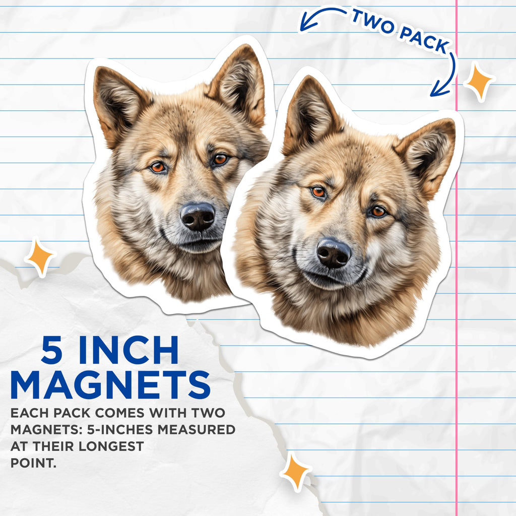 (2 Pack) Timber Wolf Magnets - Realistic Canine Art - Majestic Wild Dog Portrait - Animal Lover Fridge Decor - 5 Inches On Longest Side - Thick Durable Magnet - Made in USA - MAG23985