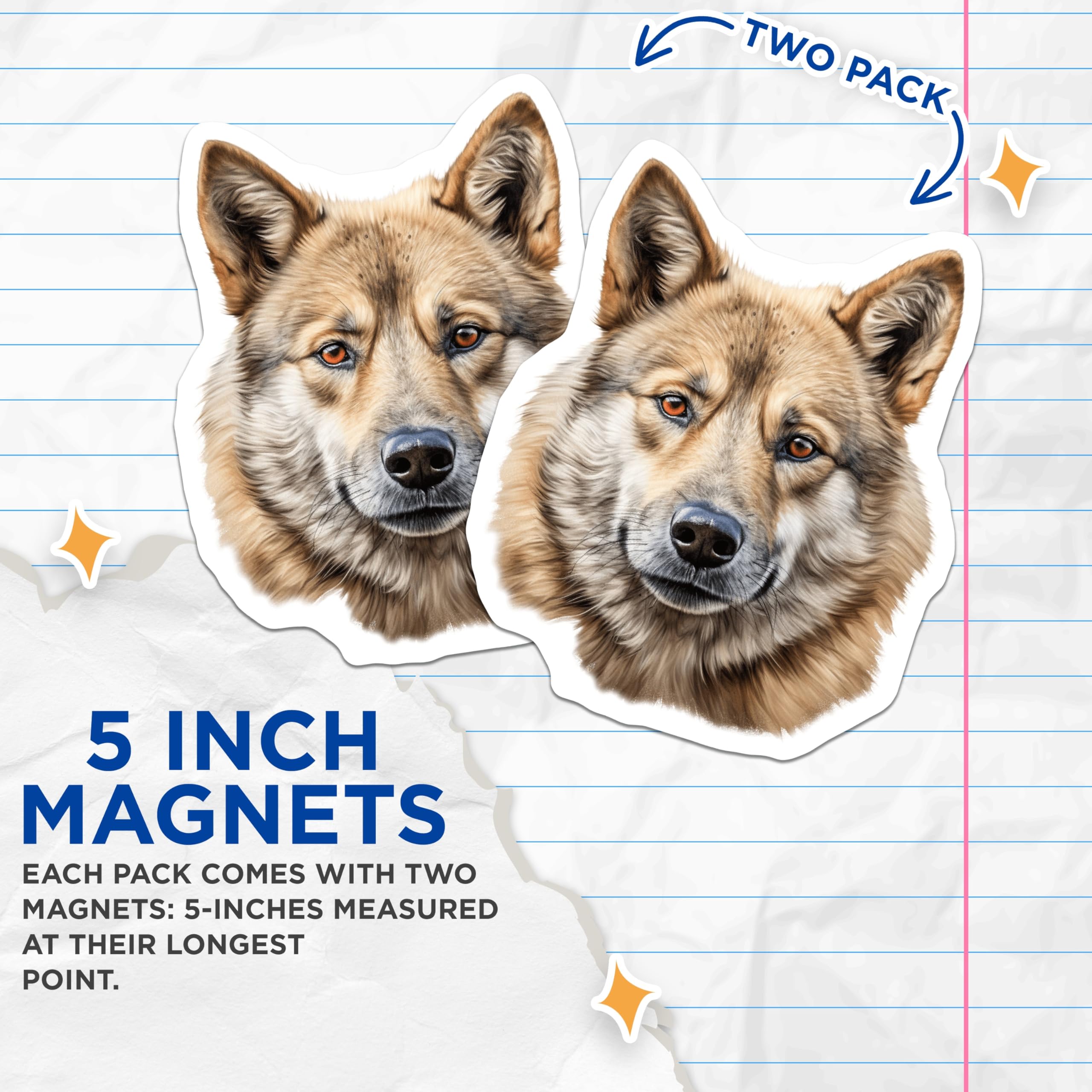 (2 Pack) Timber Wolf Magnets - Realistic Canine Art - Majestic Wild Dog Portrait - Animal Lover Fridge Decor - 5 Inches On Longest Side - Thick Durable Magnet - Made in USA - MAG23985