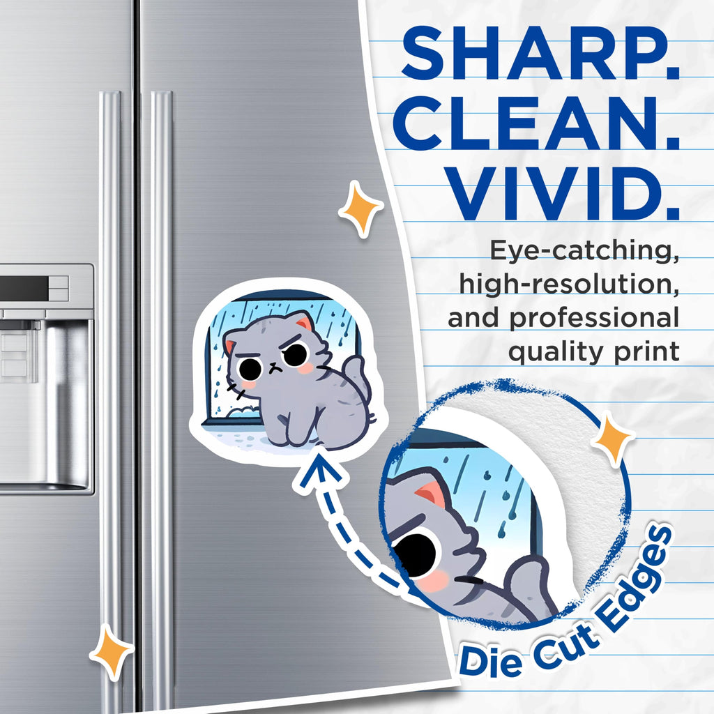 (2 Pack) Grumpy Cat Magnets - Annoyed Kitty Rainy Day Window Feline - Sarcastic Moody Animal Fridge Decoration - 5 Inches On Longest Side - Thick Durable Magnet - Made in USA - MAG21246