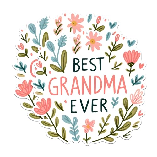 (2 Pack) Best Grandma Ever Stickers - Floral Grandma Stickers - Grandmother Appreciation Stickers - 5" On Longest Side - Sticks to Any Smooth Flat Surface - Made in USA - BMCS2555