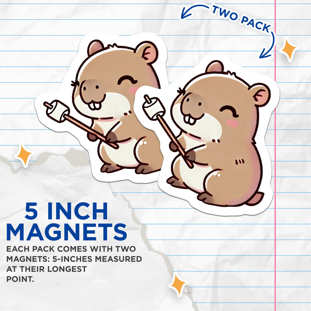 (2 Pack) Cute Hamster Magnets - Kawaii Marshmallow Fridge Decor - Cozy Animal Locker Accents - 5 Inches On Longest Side - Thick Durable Magnet - Made in USA - MAG37399
