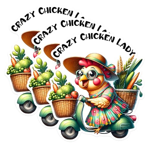 (3 Pack) Crazy Chicken Lady Decals - Chicken Mom - Scooter Decal - 3 Inches On Longest Side - Easy Peel & Apply - Made in USA - 3MCS1711