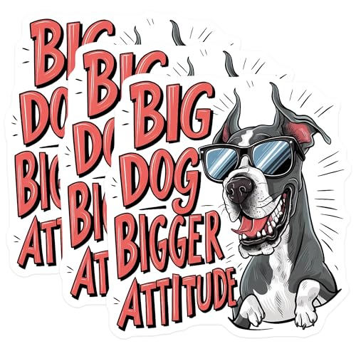 (3 Pack) Dog Attitude Decals - Big Dog - Sassy Pitbull Decal - 3 Inches On Longest Side - Easy Peel & Apply - Made in USA - 3MCS7300