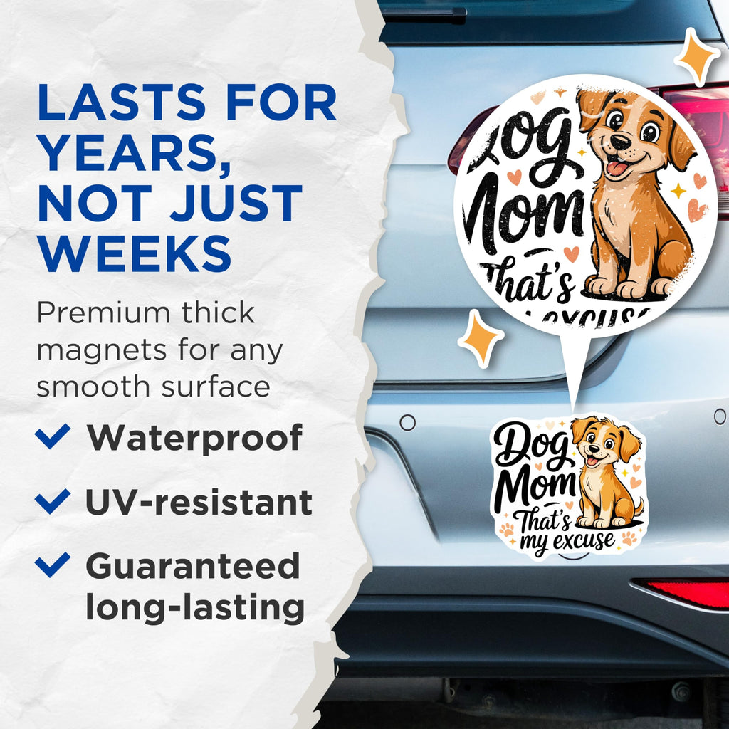 (2 Pack) Dog Mom Magnets - Cute Puppy Decor - Funny Pet Lover Gift Idea - 5 Inches On Longest Side - Thick Durable Magnet - Made in USA - MAG23689