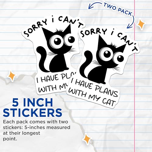 (2 Pack) Cat Quotes Stickers - Funny Feline Lover - I Have Plans - 5" On Longest Side - Sticks to Smooth Flat Surfaces - Made in USA - BMCS7351
