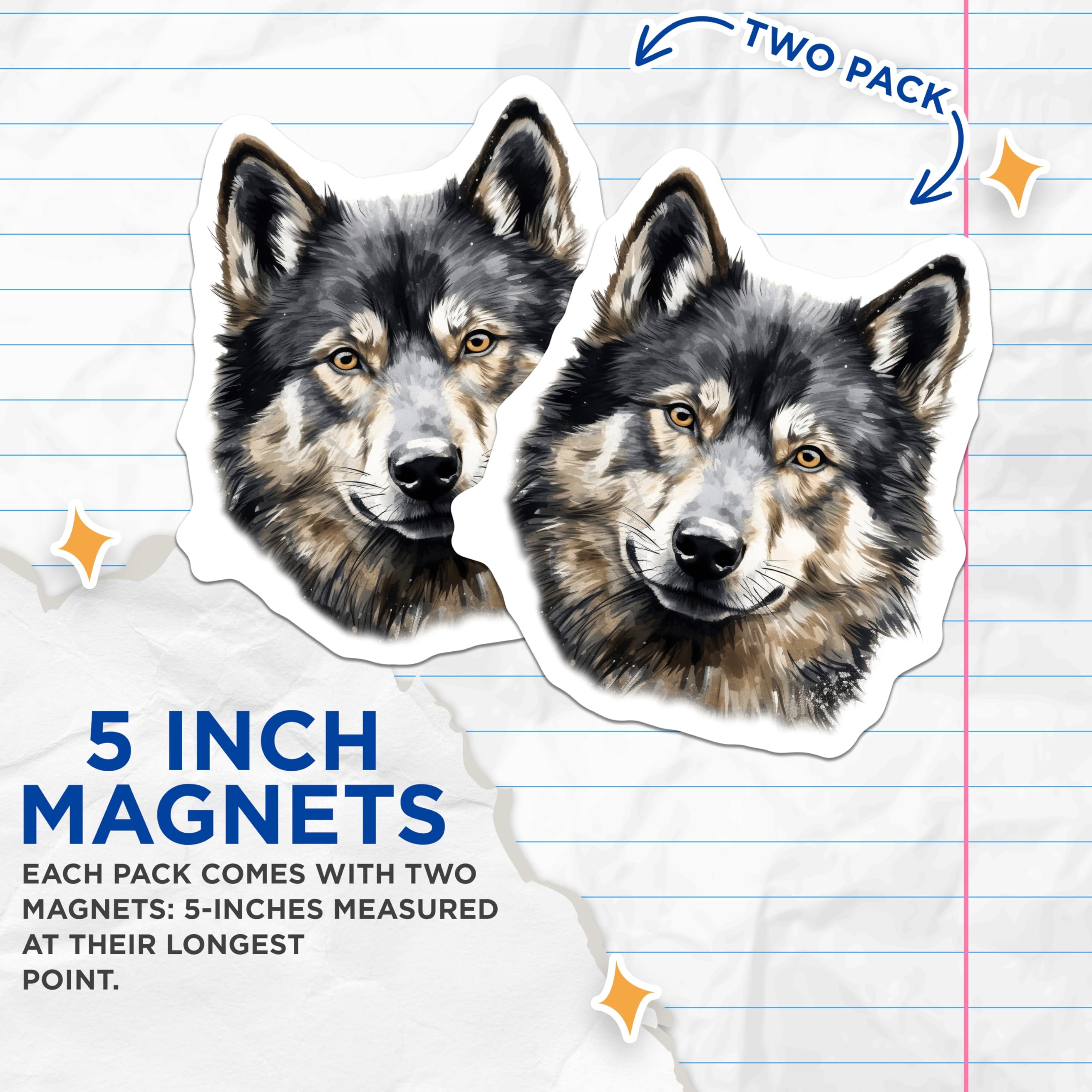 (2 Pack) Majestic Wolf Head Magnets - Wildlife Animal Decor - Nature Lover Refrigerator Accessory - 5 Inches On Longest Side - Thick Durable Magnet - Made in USA - MAG30780