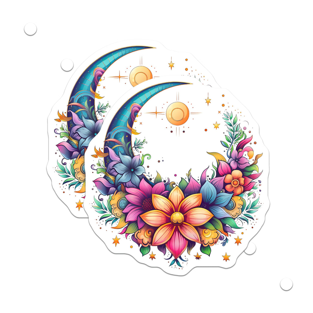 (2 Pack) Vibrant Floral Crescent Moon Magnets - Mystical Celestial Botanical Art - Dreamy Kitchen Accent Magnets - 5 Inches On Longest Side - Thick Durable Magnet - Made in USA - MAG22985