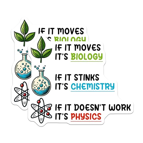 (2 Pack) Funny Science Stickers - Biology Chemistry Physics Humorous Quote - Educational Scientist - 5" On Longest Side - Sticks to Smooth Flat Surfaces - Made in USA - BMCS8020