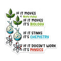 (2 Pack) Funny Science Stickers - Biology Chemistry Physics Humorous Quote - Educational Scientist - 5" On Longest Side - Sticks to Smooth Flat Surfaces - Made in USA - BMCS8020