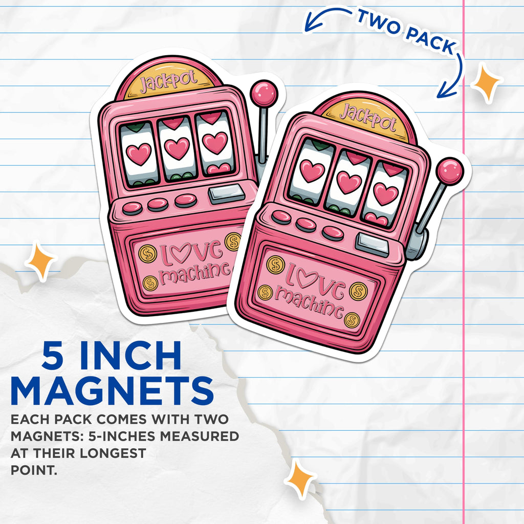 (2 Pack) Jackpot Magnets - Slot Machine Magnets - Love Machine Illustration - 5" On Longest Side - Premium Magnet - for Cars, Refrigerators, Toolboxes, Lockers - Made in USA - MAG15571