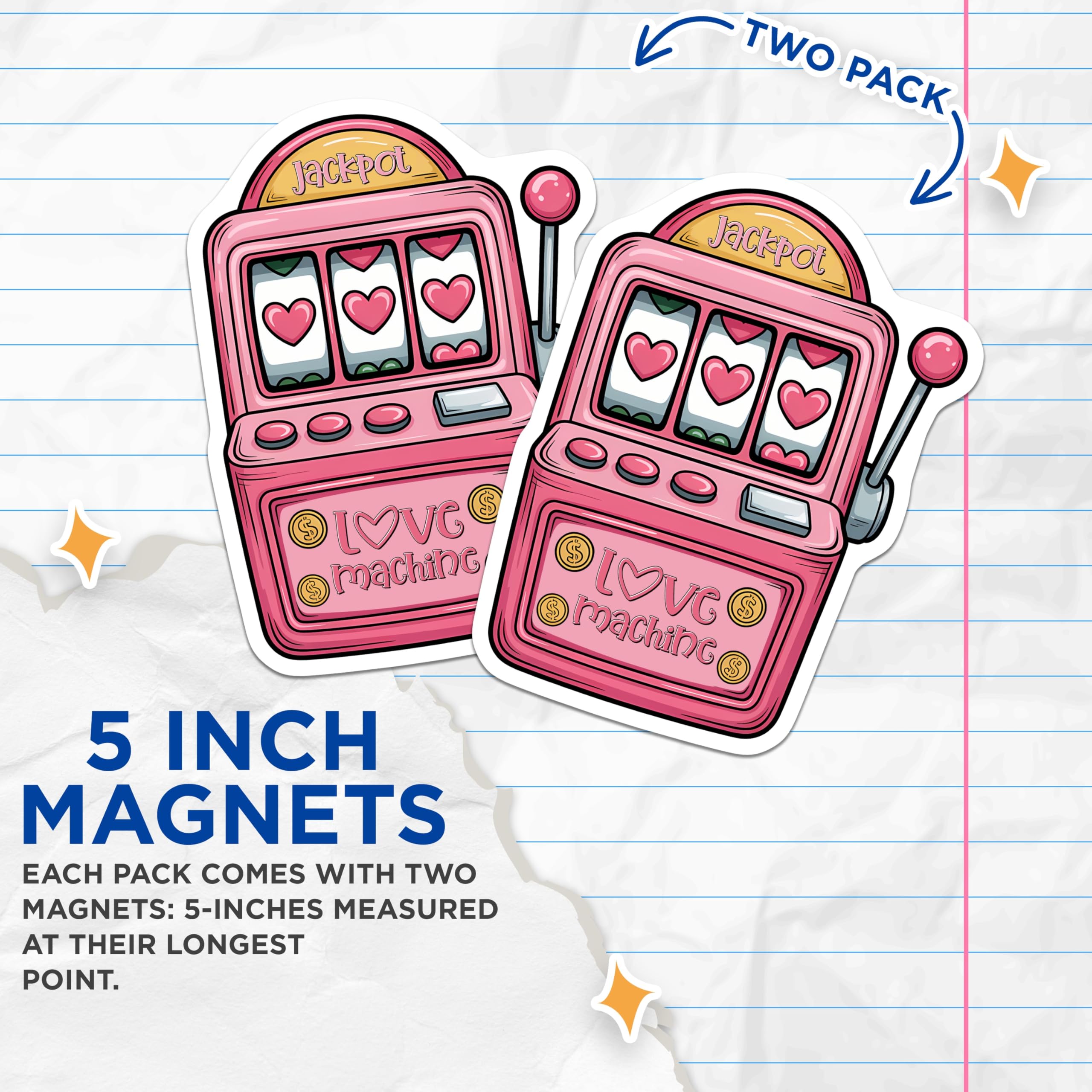 (2 Pack) Jackpot Magnets - Slot Machine Magnets - Love Machine Illustration - 5" On Longest Side - Premium Magnet - for Cars, Refrigerators, Toolboxes, Lockers - Made in USA - MAG15571