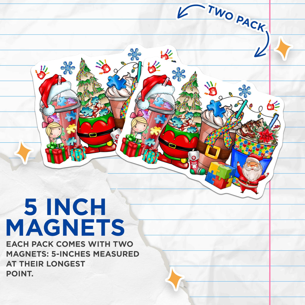 (2 Pack) Autism Awareness Christmas Magnets - Festive Holiday Puzzle Piece Decor - Special Needs Family Support - 5 Inches On Longest Side - Thick Durable Magnet - Made in USA - MAG25619