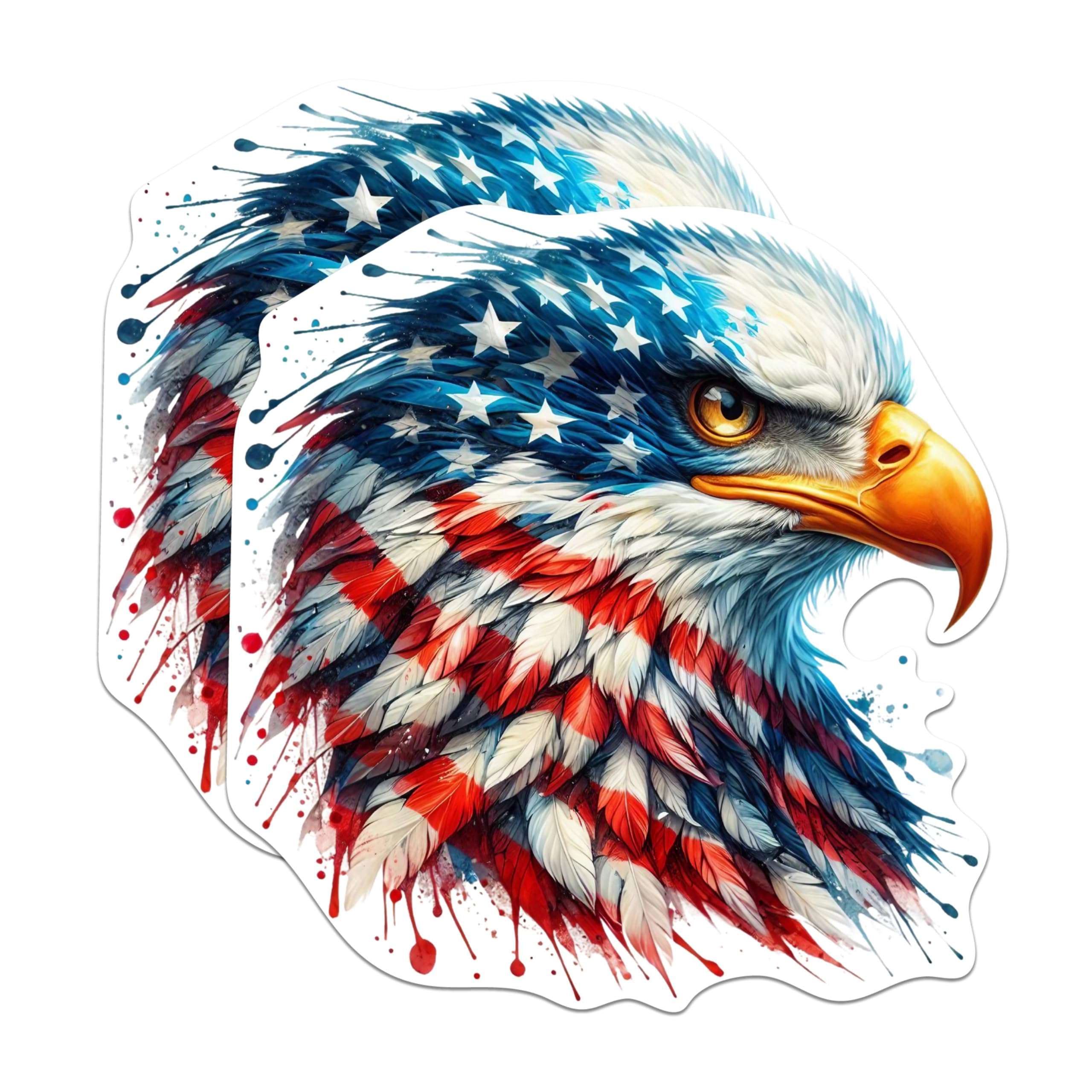 (2 Pack) Patriotic USA Flag Bald Eagle Screaming Eagle Magnets - USA Flag Magnets - 5 Inches On Longest Side - Premium Magnet - for Cars, Refrigerators, Toolboxes - Made in USA - MAG2118