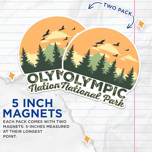 (2 Packs) Olympic National Park Magnets - Nature Hiking Outdoorsman Hiker Magnets - 5 Inches On Longest Side - Premium Magnet - for Fridges, Toolboxes, Cars - Made in USA - MAG2501