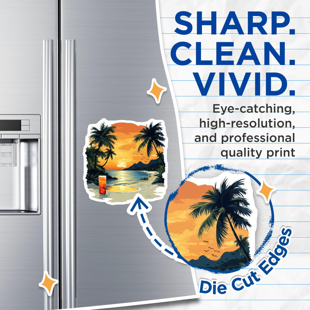 (2 Pack) Tropical Sunset Beach Magnets - Coastal Vacation Decor - Relaxing Ocean View Art - 5 Inches On Longest Side - Thick Durable Magnet - Made in USA - MAG29250