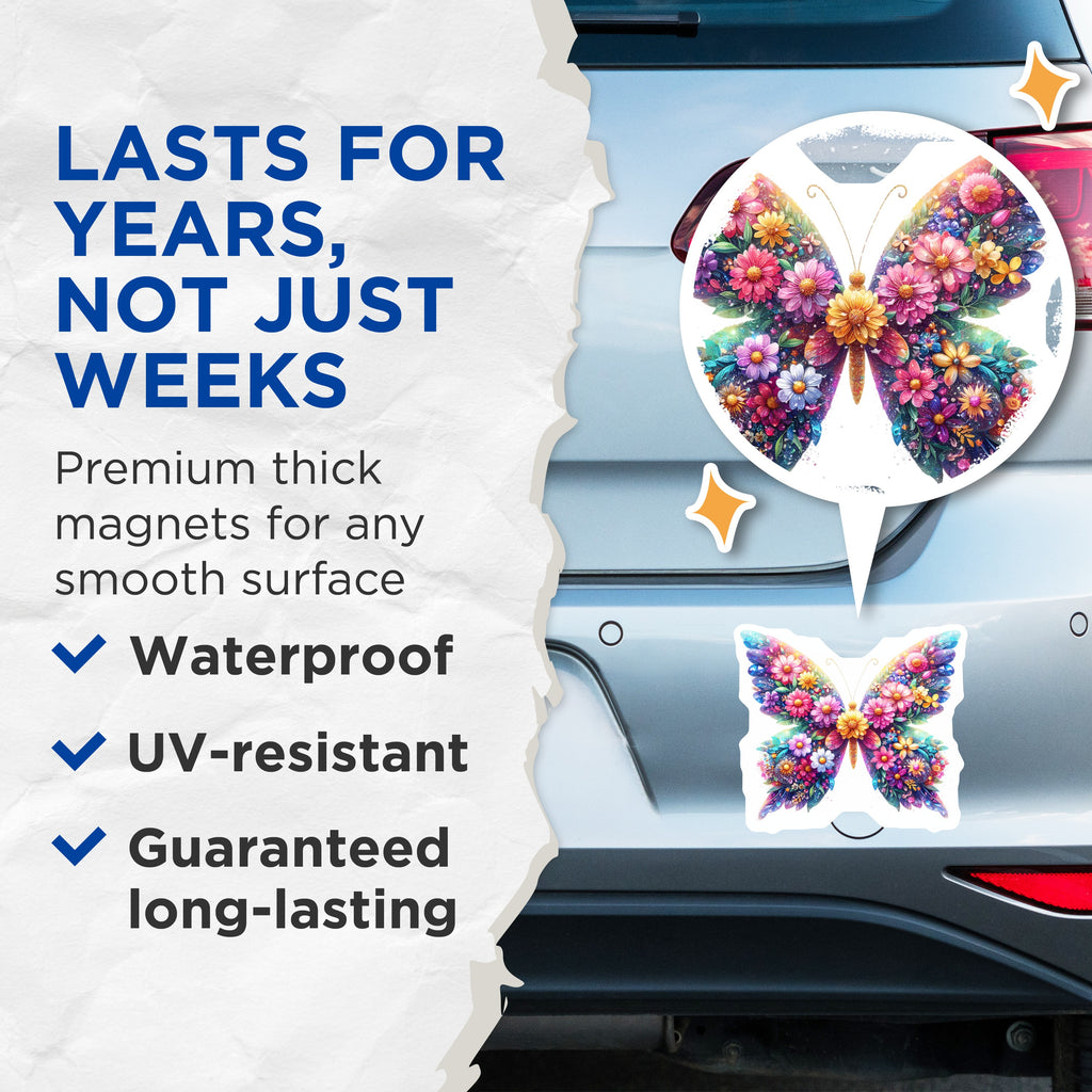 (2 Pack) Butterfly Floral Magnets - Vibrant Nature Decor - Whimsical Refrigerator Aesthetic - 5 Inches On Longest Side - Thick Durable Magnet - Made in USA - MAG37815